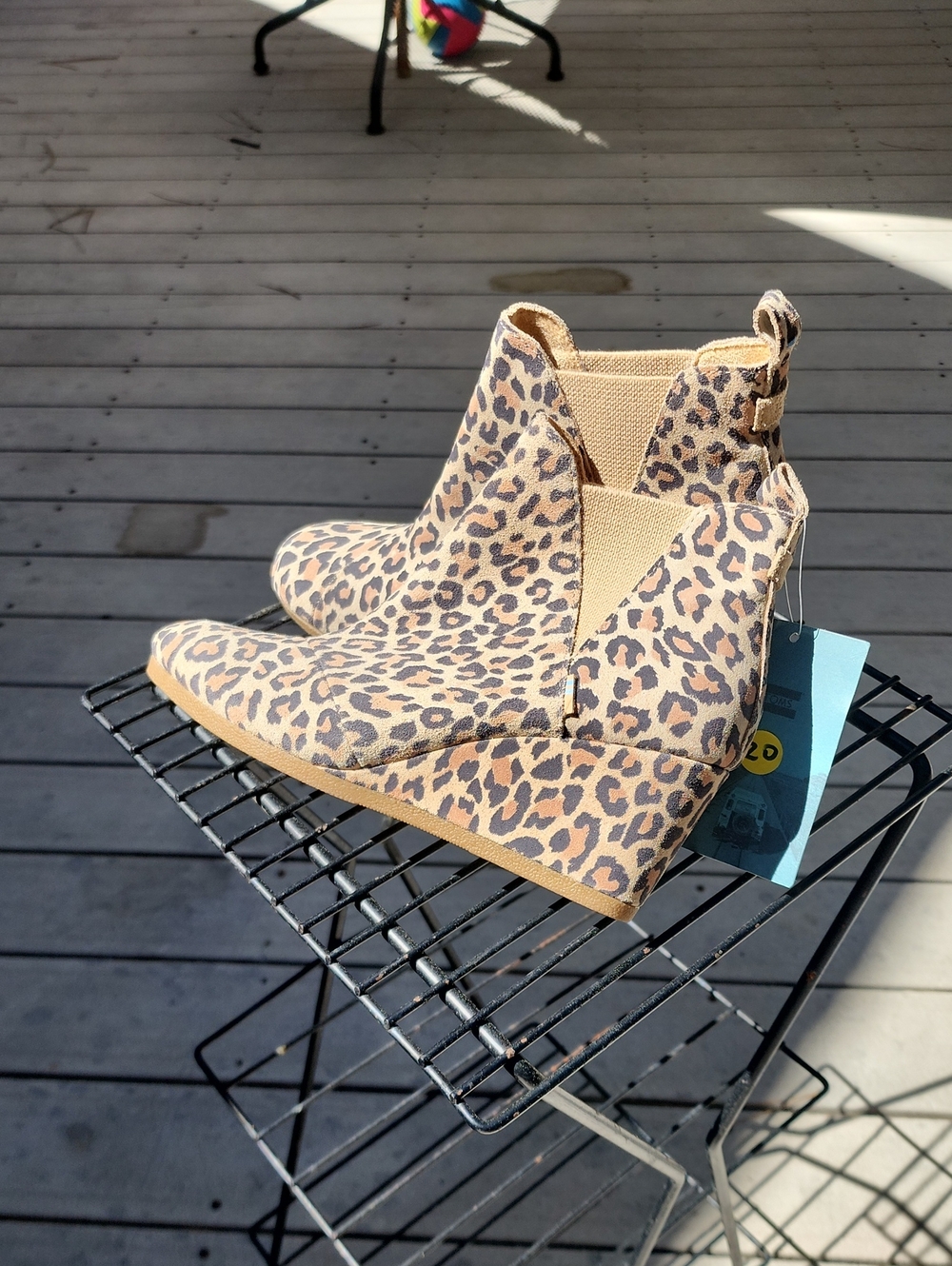 Toms Leopard Print Wedge Booties in tan and black